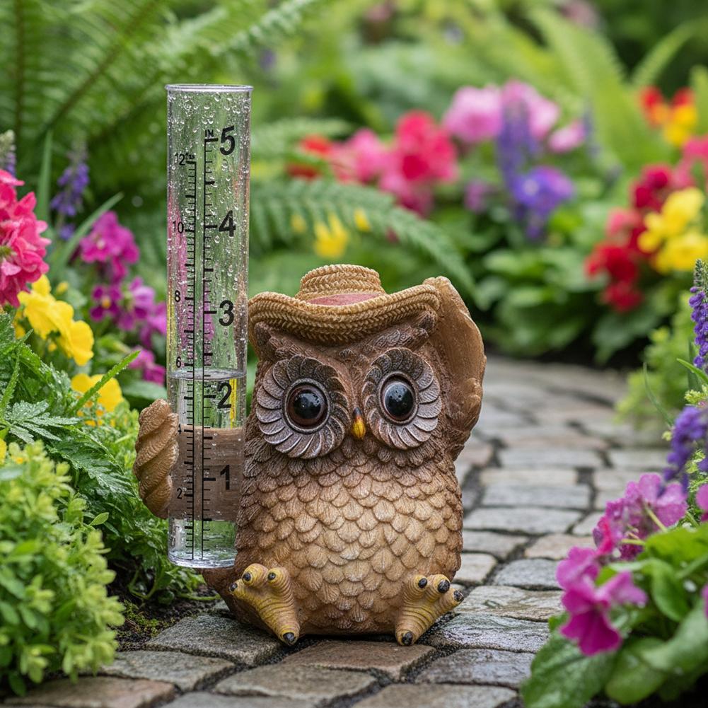Resin Animal-Shaped Rain Gauge With Tube Creative Resin Rain Gauge Sculpture Outdoor Garden Decorative Ornament