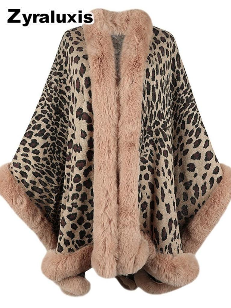 Women's Leopard Print Faux Fur Hoodie with Warm Sherpa Lining for Fall Winter Casual Wear