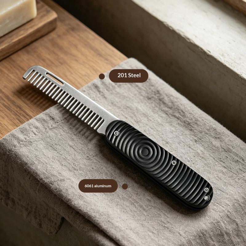 1Pcs Barber-Grade Travel Hair Mustache Comb Solid Wood & Metal Folding Beard Comb For Men Pompadour Styling Grooming Kit