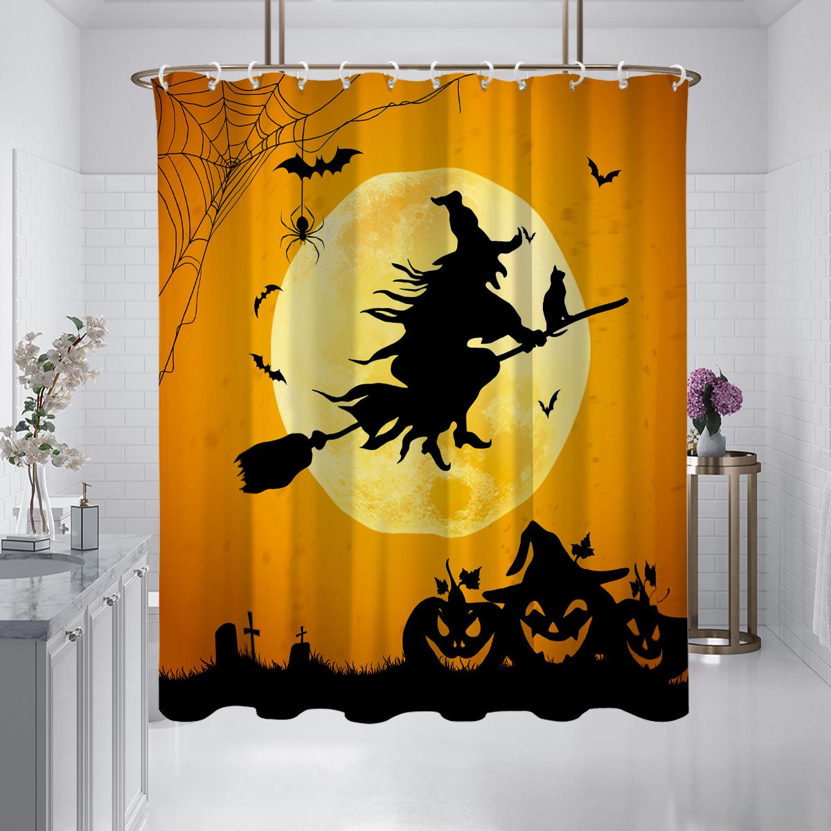 

1 штука 180X180 см шторка для душа с принтом ведьмы, летящей на метле, тема Хэллоуина, перегородка для ванной комнаты, водонепроницаемая и устойчивая к плесени 180x180cm
