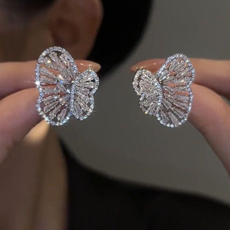 

Silver Needle Zircon Dual-Wear Butterfly Studs Niche Style Fancy Minimalist Easiest for Match New Arrival Earrings Exquisite Sweet Earrings Women Silver butterfly earrings