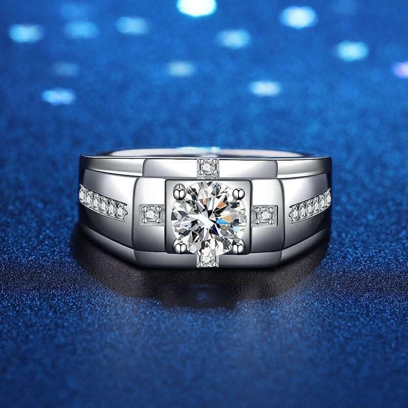 Luxury 1 Ct D Color Moissanite Diamond Ring S925 Sterling Silver Men's Jewelry For Wedding Engagement Gift Resizable