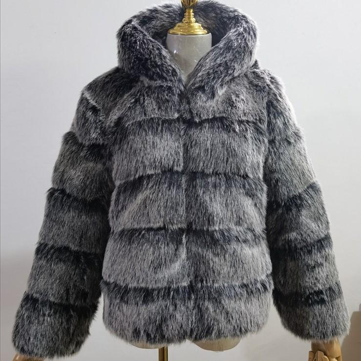 Осенне-зимняя искусственная лисья шерсть с капюшоном для отдыха, средняя длинная шуба женская XL