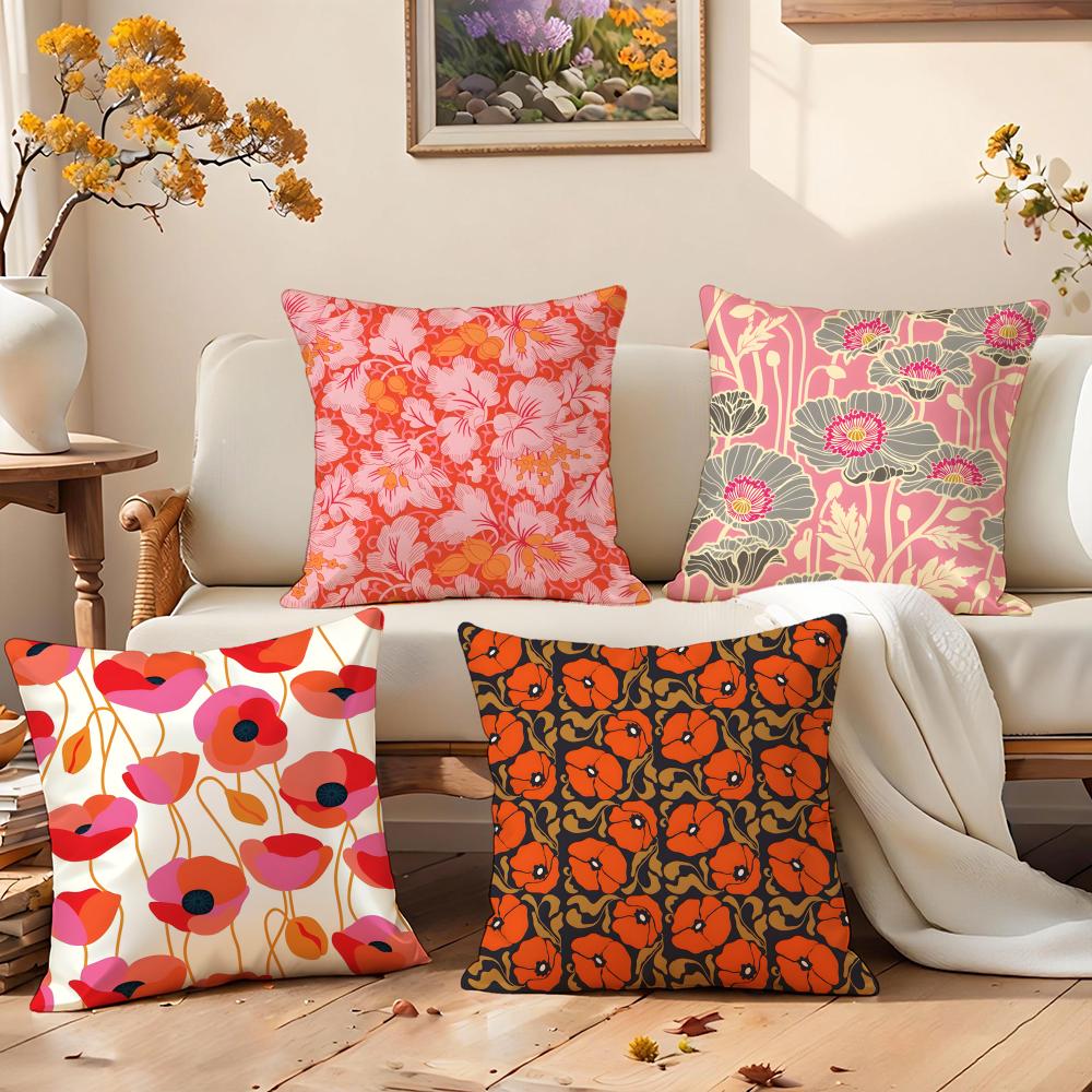 Beautiful Poppy Flower Pattern Cushion Cover Premium Comfort Reversible Pillow Cove in One Design for Any Room Car Interior