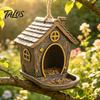 Wild Bird Gift for Gardeners House Shape Hanging Feeder Outdoor Garden Decor, Weatherproof Resin Backyard Watching Supplies with Large Capacity Tray &