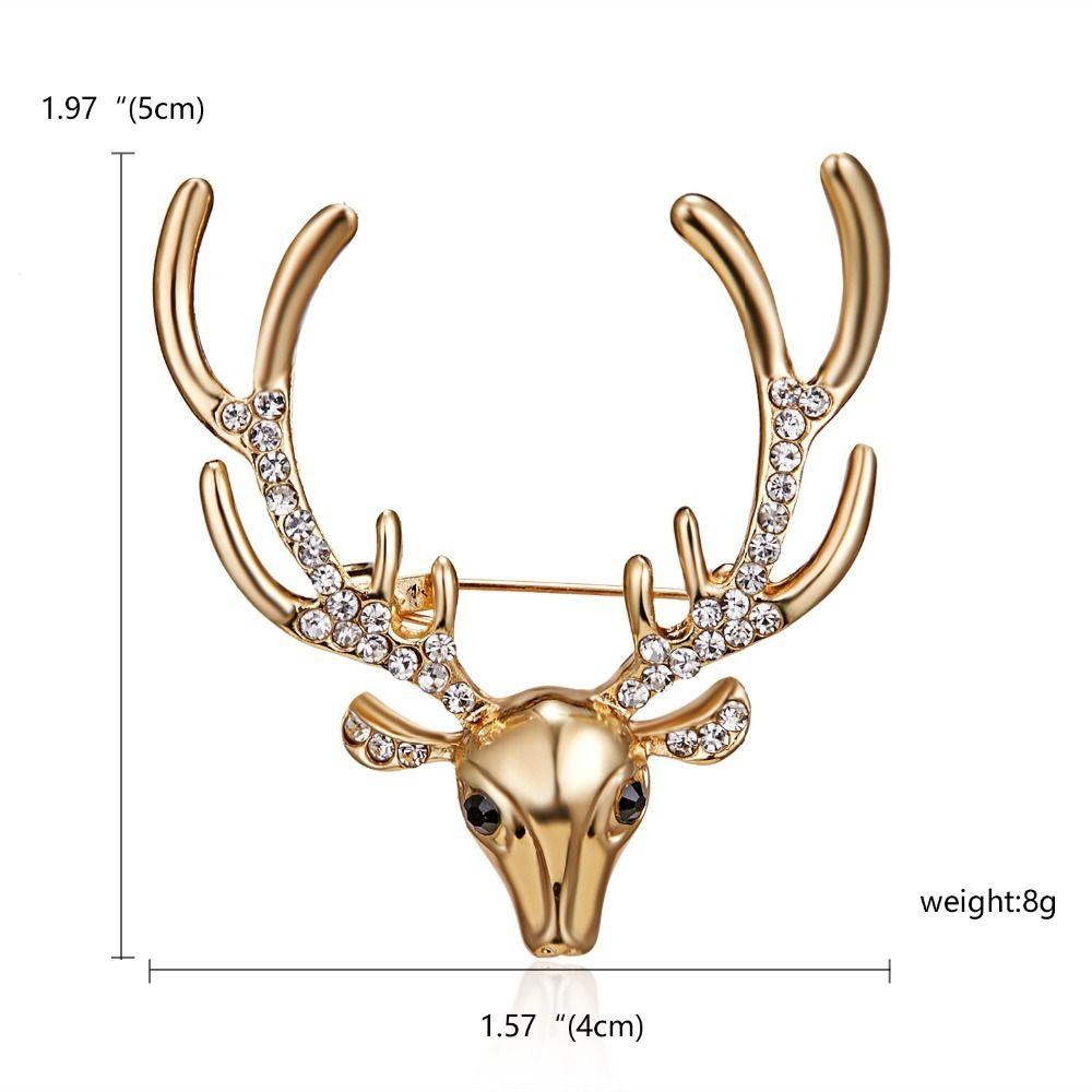 Rhinestone Christmas Badge Animal Deer Metal Brooch Unique Elk Head Brooch  Boys