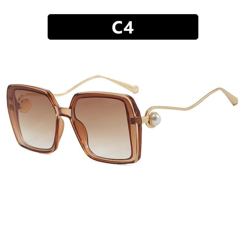 Women's Sunglasses, Fashionable Square Large-frame Sunglasses, Pearl-decorated Sunglasses.