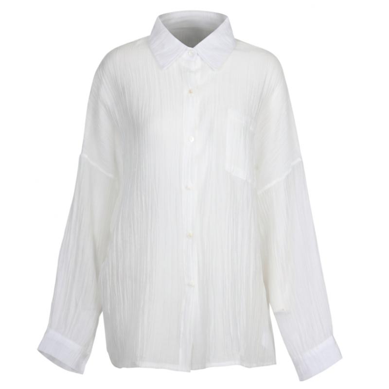 Shop   Women Collar Neck Sheer Loose Fit Long Sleeve Blouse Shirt Siu Wbl 21357 