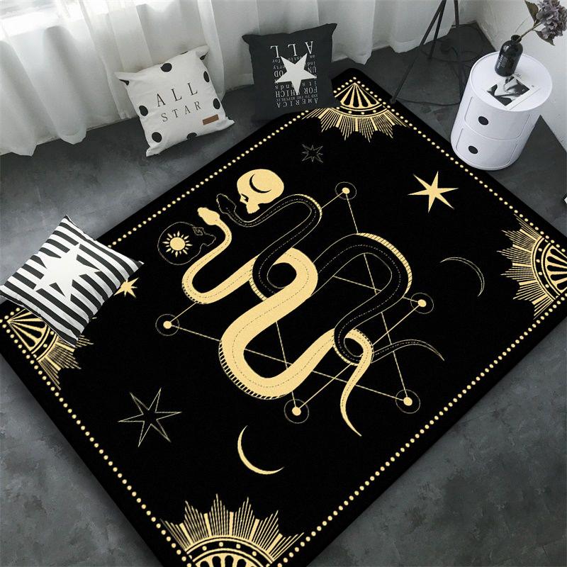 Triple Moon and Pentagram Altar or Tarot Witchy Floor Mat Black Witch Rug Gothic Decor Phases Divination Runic Carpet