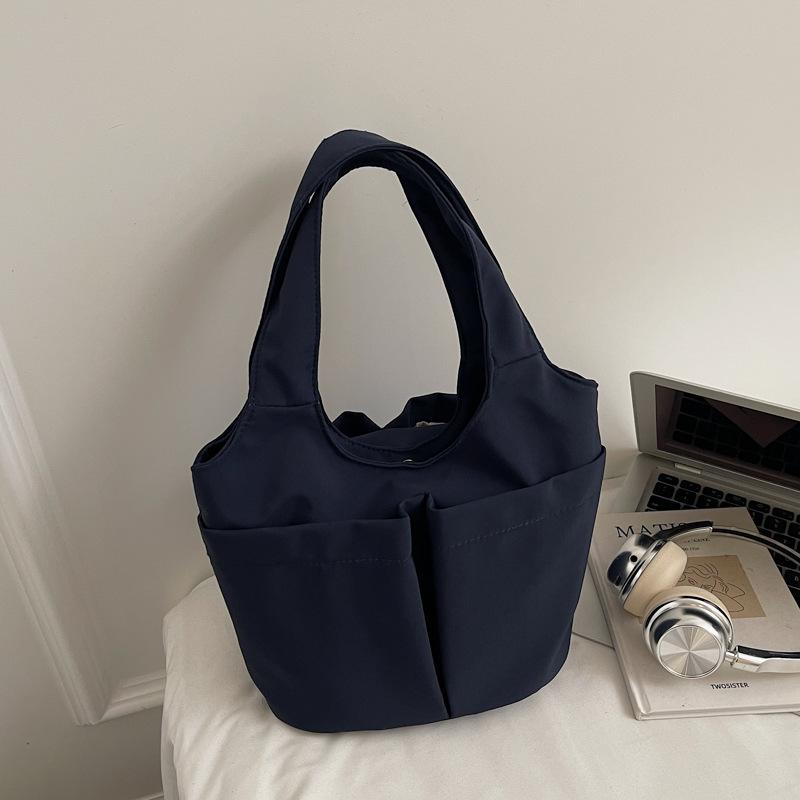 Lightweight Multi-Pocket Nyl Handbags for Women Simple Solid Color Ladies Lunch Box Versatile Female Casual Travel Tote Bag