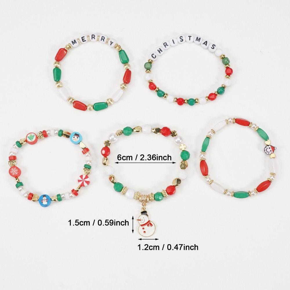 5Pcs Snowman Christmas Bracelet Multi-Layer Stacking Rope Chain Bangle Beaded Bracelet  Gifts
