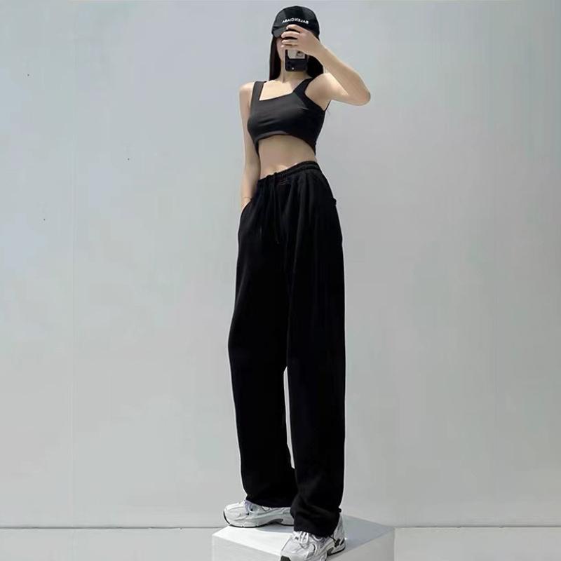 Pantaloni sportivi larghi Donna Primavera Pantaloni moda coreana Tinta unita Streetwear Pantaloni da ballo a vita alta