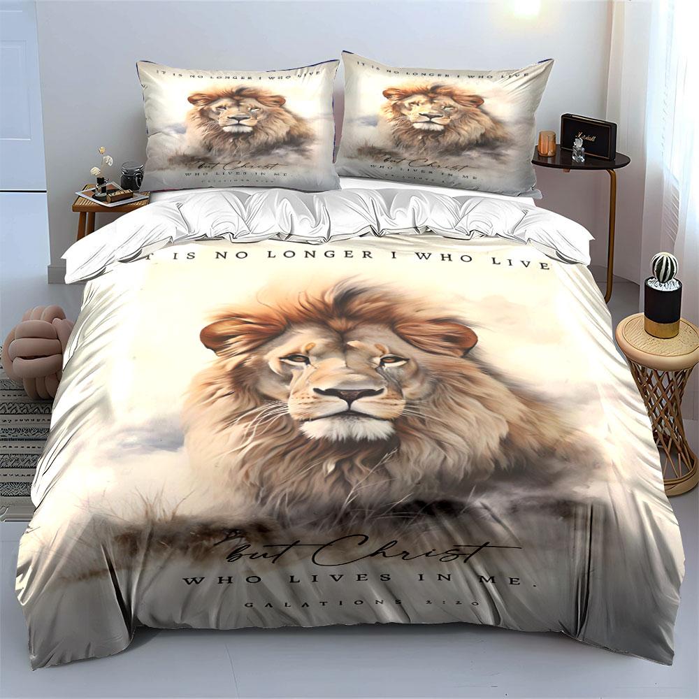 Majestic lion with text. Bedding sets Duvet cover sets Duvet covers Pillowcases(1 * Duvet Cover 2 * Pillowcases without duvet insert)
