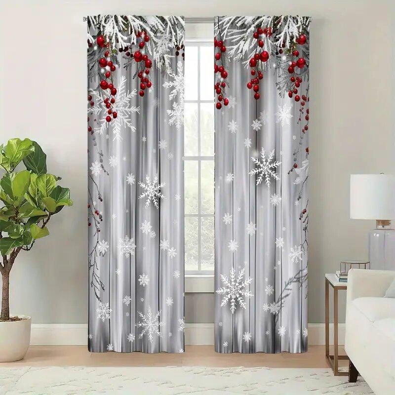 Christmas Snowflake Printed Curtains, Christmas Decorations, Bedroom and Living Room, Home Decoration, Room Decoration