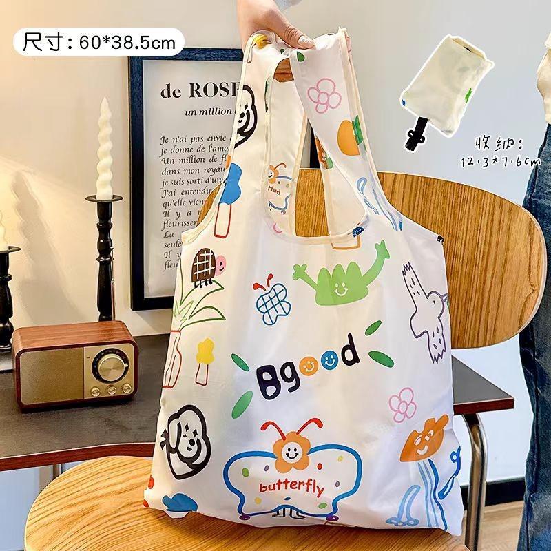 

Portable Foldable Reusable Shopping Bag, Cartoon Design Waterproof Oxford Tote, Lightweight Collapsible Grocery Bag with Handles
