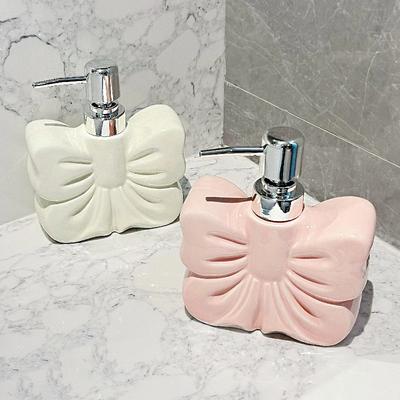 1pc, Ceramics Bowknot Lotion Press Bottle, Household Bathroom Shower Gel Bottle, Plastic Pump Head, Bathroom Liquid Dispenser