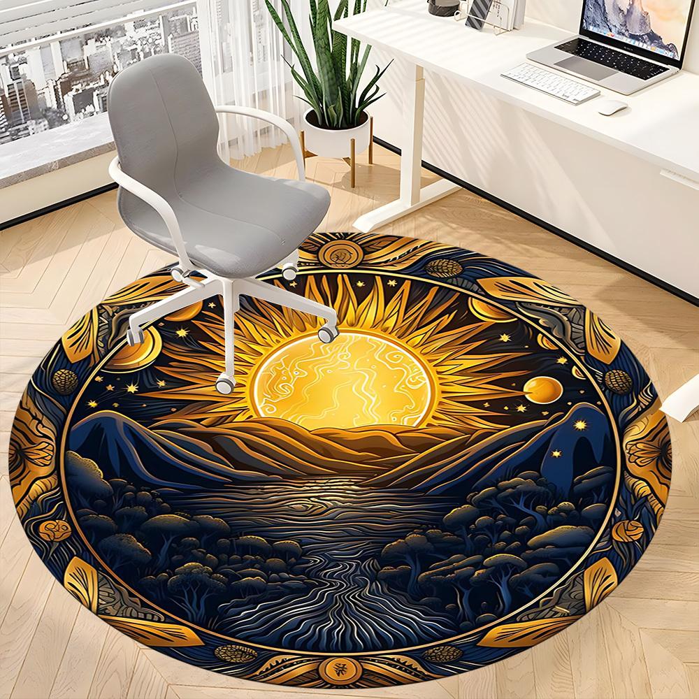 1pc Sunlit Scenery Chair Carpet for Office Non-Slip, Machine Washable Rug for Office, Room - Holiday Decor, Machine Made Yy251016118