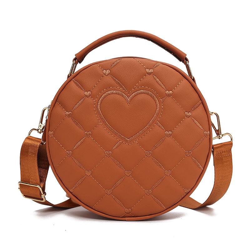 New Summer Round PU Leather Shoulder Bag Niche Design Love Women's Bag Versatile Simple Crossbody Women's Bag