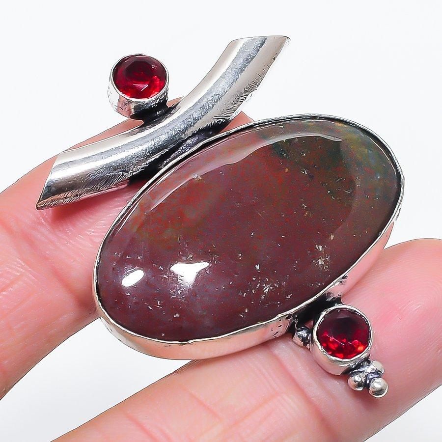 

Натуральный гелиотроп, гранат 925 стерлинговое серебро ювелирная подвеска 1,97 f5M69