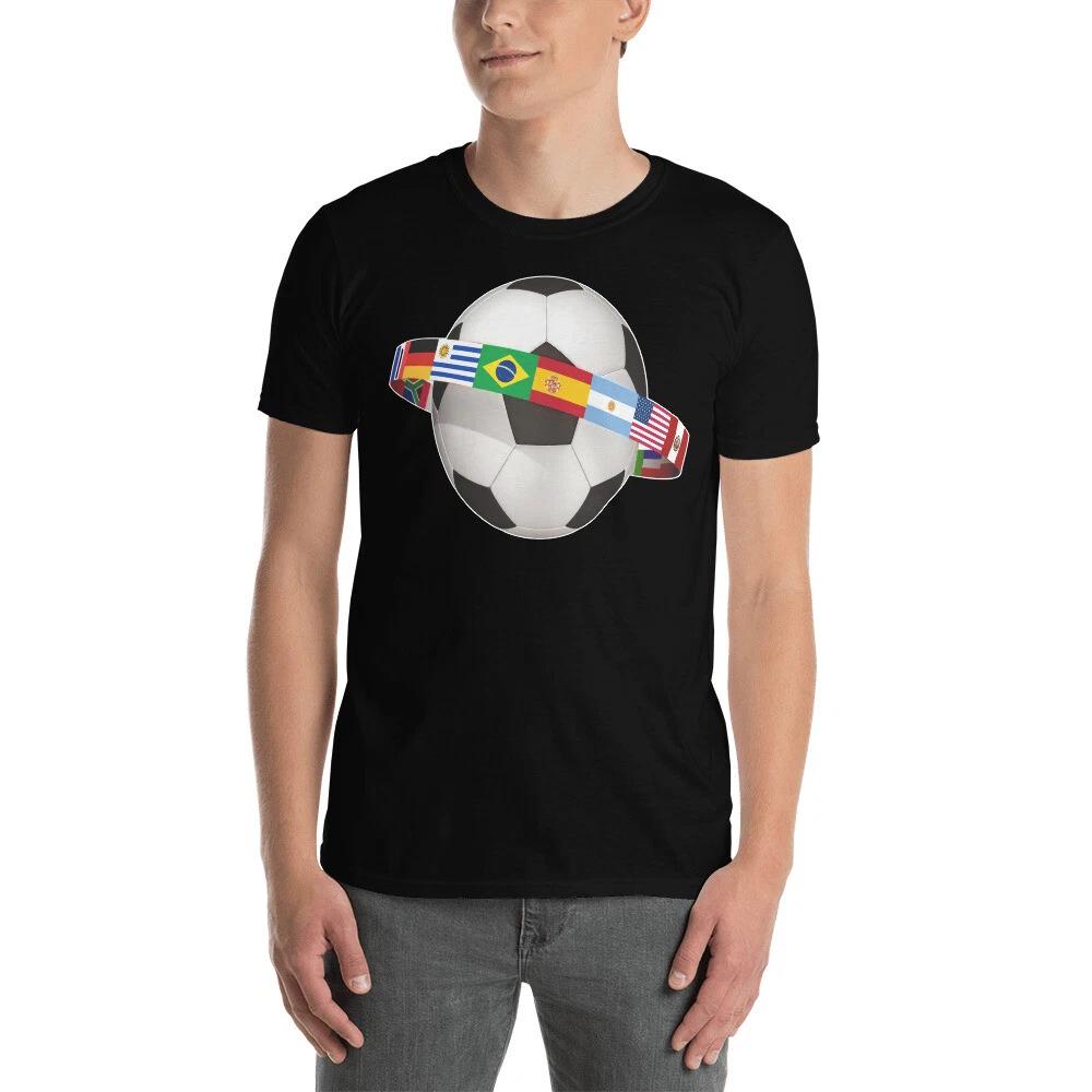 WORLD SOCCER BALL FLAGS AWESOME GRAPHIC Short-Sleeve Unisex T-Shirt M