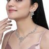 Rhodium-Plated American Diamond Studded Floral & Paisley Shaped Necklace With Earrings Jewellery Set For Girls and Women