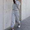 2 Pcs/Set Fall Hoodie Pants Set Loose Elastic Waist Long Sleeves Hooded Solid Color Keep Warm Thick Drawstring Women Winter Tracksuit for Work