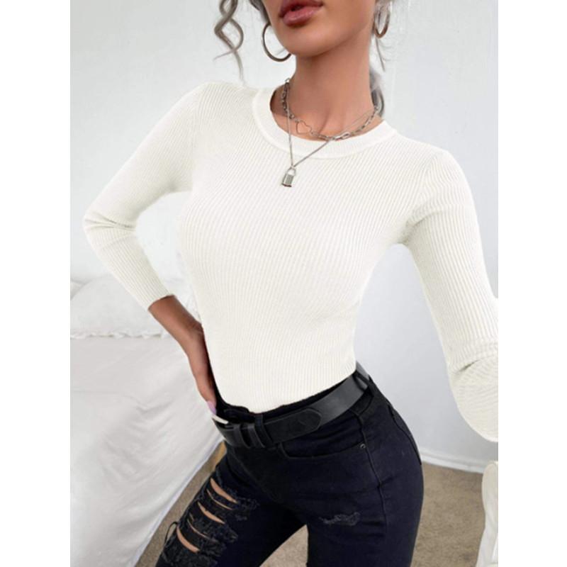 Autumn Winter Pullover Tops Women's Bottoming Sweater Fashion Long Sleeve Blouse Ribbed Knitted Casual Jumper Sweaters