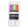 Fudenosuke 6PK Brush Pens Set Neon Colors Flexible Tips Waterbased Ink Perfect Calligraphy Art Lettering