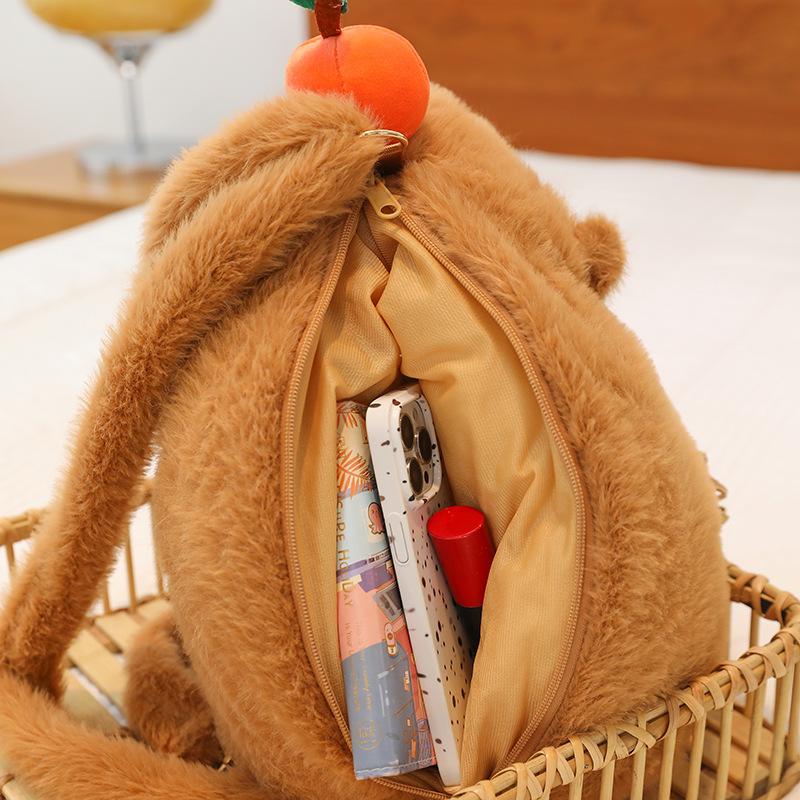 New head orange capybara bag paper drawn plush toy ugly doll kapibara double shoulder doll backpack