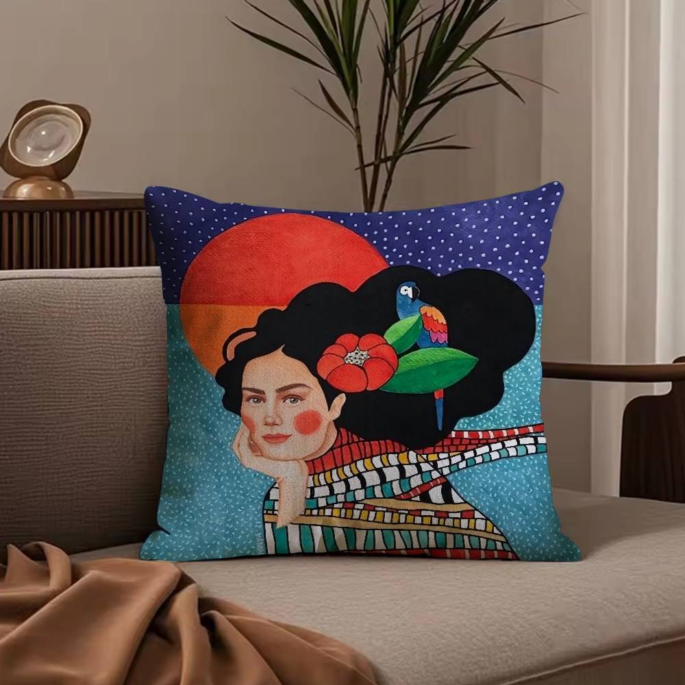 Vintage Abstract Girl Hair Flower Pillow Case Anti-dustmite Pillowcase Invisible Zipper Silky Short Plush Sofa Cushion Cover