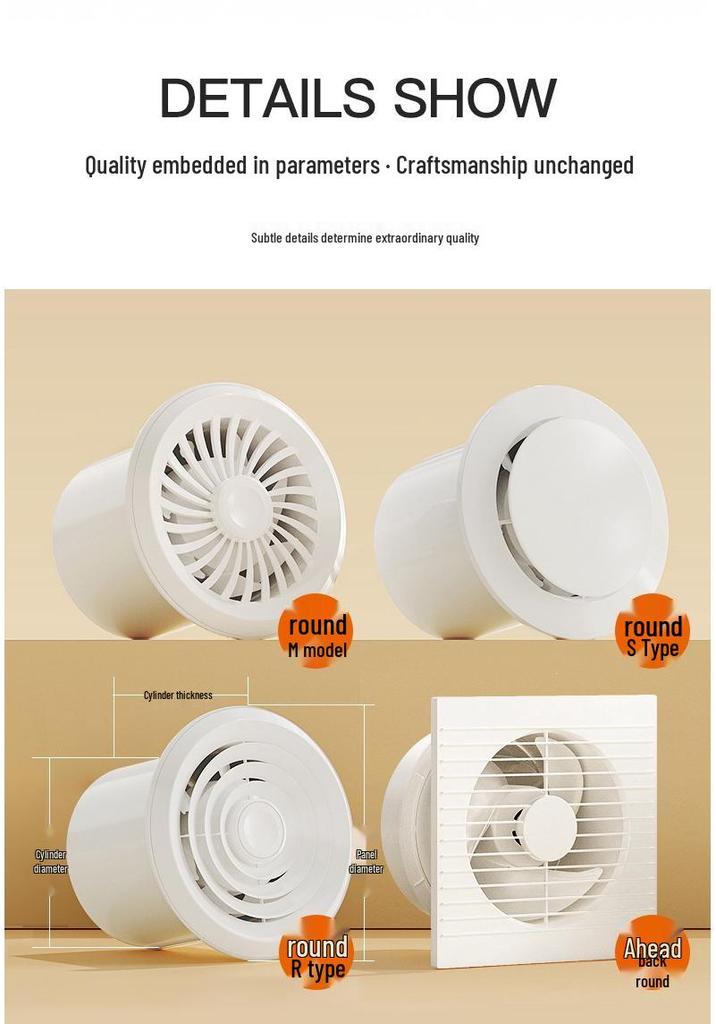 Wall-Mounted Bathroom & Kitchen Exhaust Fan - Powerful & Quiet Ventilation