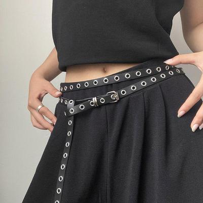 Personality Simple Black Double Circle Belt For Women Pu Leather Waist Belt Fashionable Versatile Dress Jeans Decoration