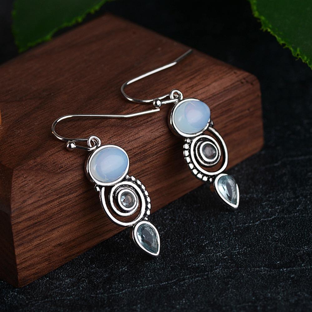 Blue Topaz Earrings Rotating Drop Dangle Earrings Handmade Jewelry for Women Fashion Accessories