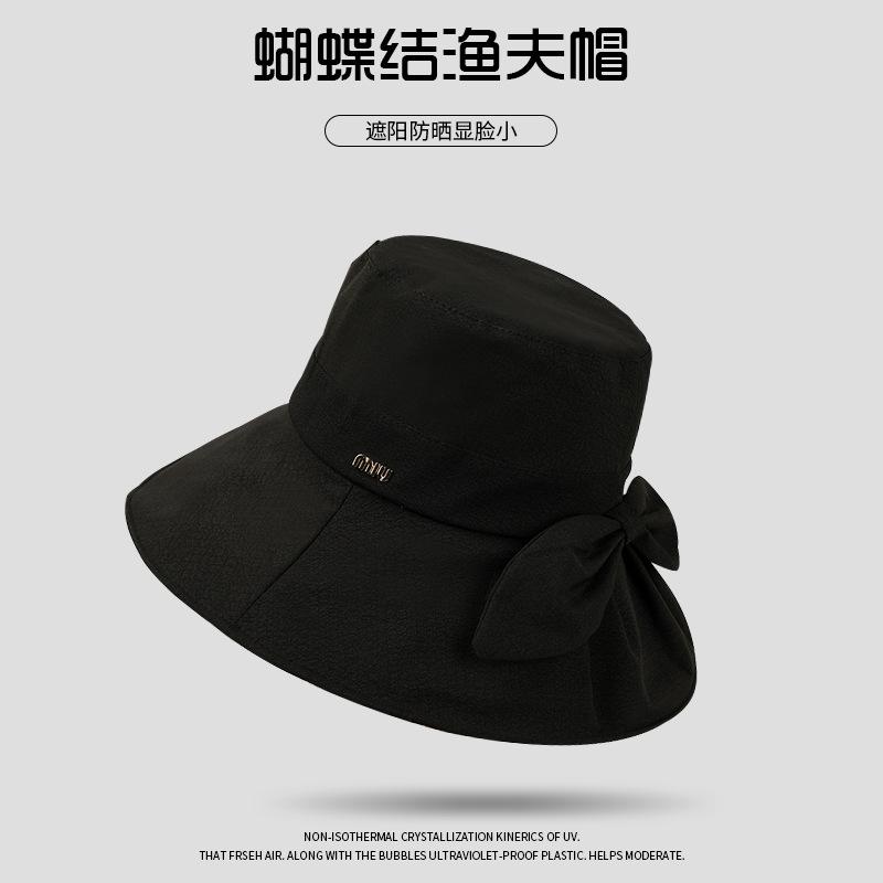Bucket hat female bow letter face covering sunscreen basin hat outdoor eaves UV protection versatile sun hat