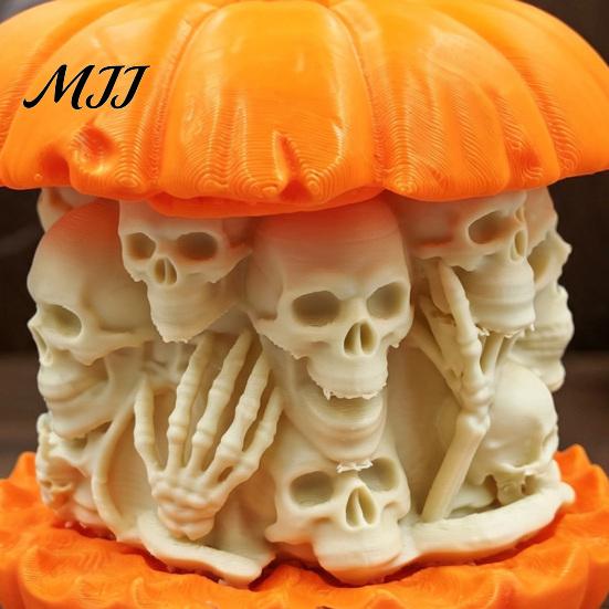 PLA Skull Pumpkin Ornament 3D Printed Figurine, Gothic Skeleton Statue, Horror Decor Creepy for Home Office Holiday Party Statue