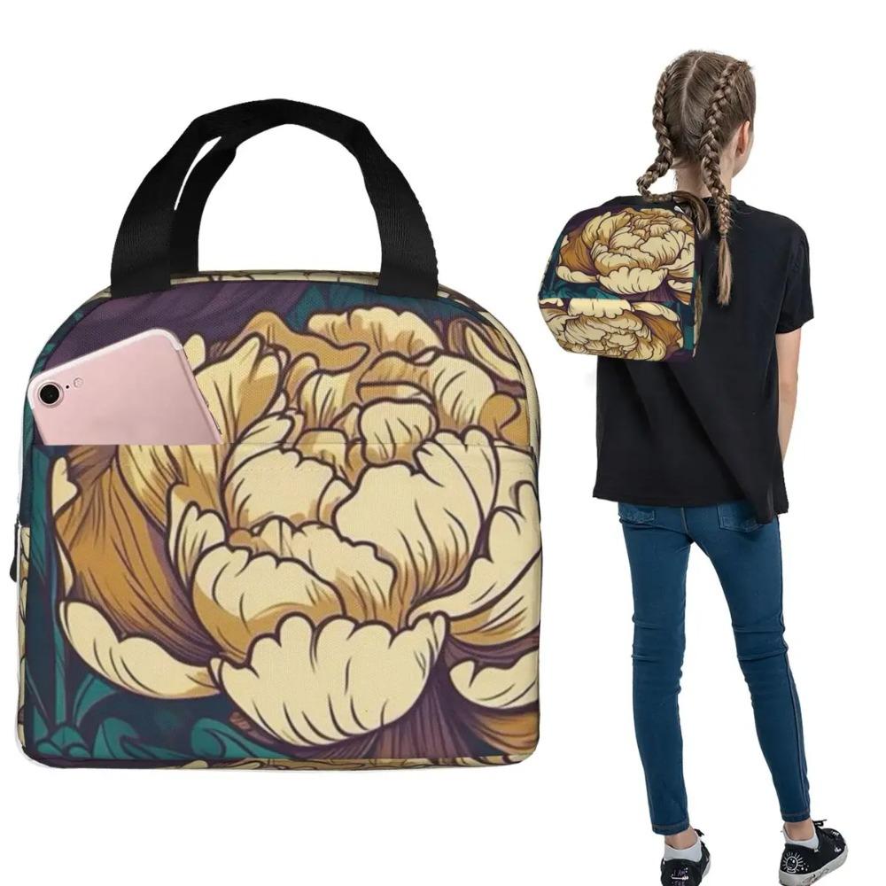 Purple Flower Vintage Pattern Insulated Lunch Bag for Women Children Portable Food Boxes Thermal Lunch Box Tote