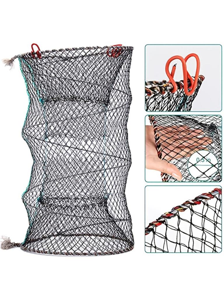Black Diameter 25cm Portable Encrypted Fishing Net Circular Foldable Fishing Net With Drawstring Portable Fishing Nets