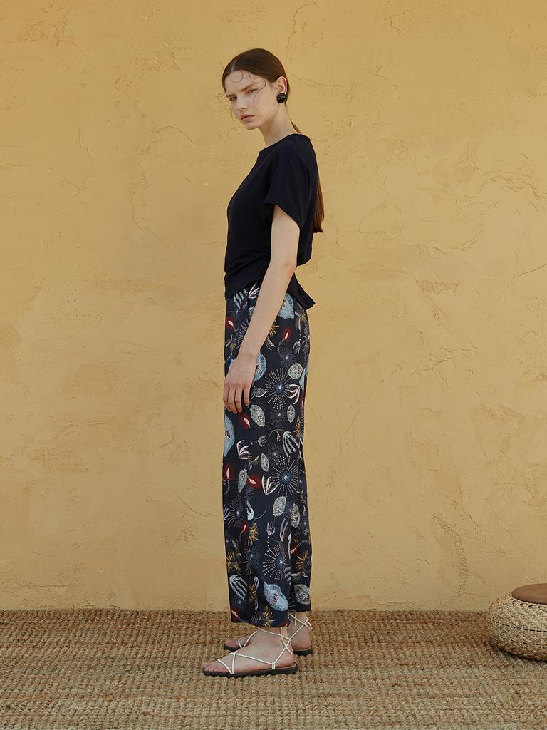Myue Leo Print Pants Navy