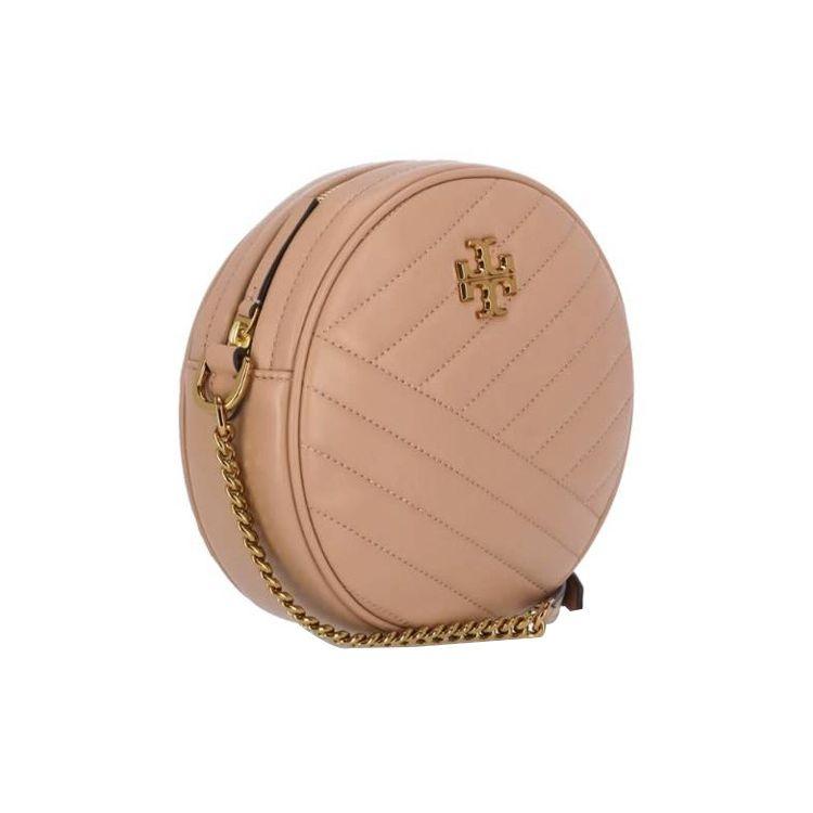 Tory Burch Kira Herringbone Quilted Chain Zip Closure Lambskin Round Bag Crossbody Shoulder Bag Women Bags Pink 80975-292
