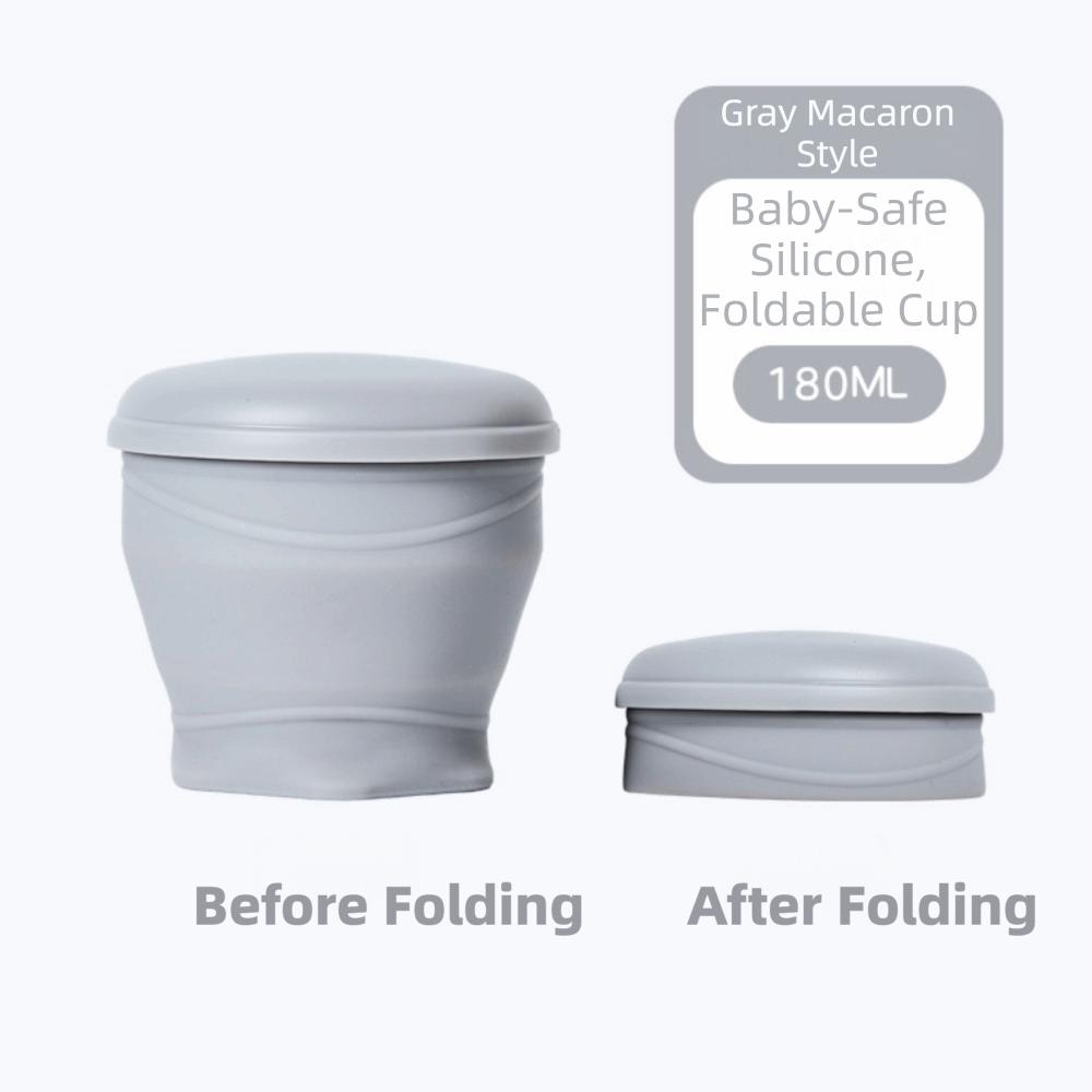 180ml Collapsible Travel Cup with Lid Stainless Steel Rim Mini Silicone Cup with Strap Lightweight Folding Water Cup Outdoor Use