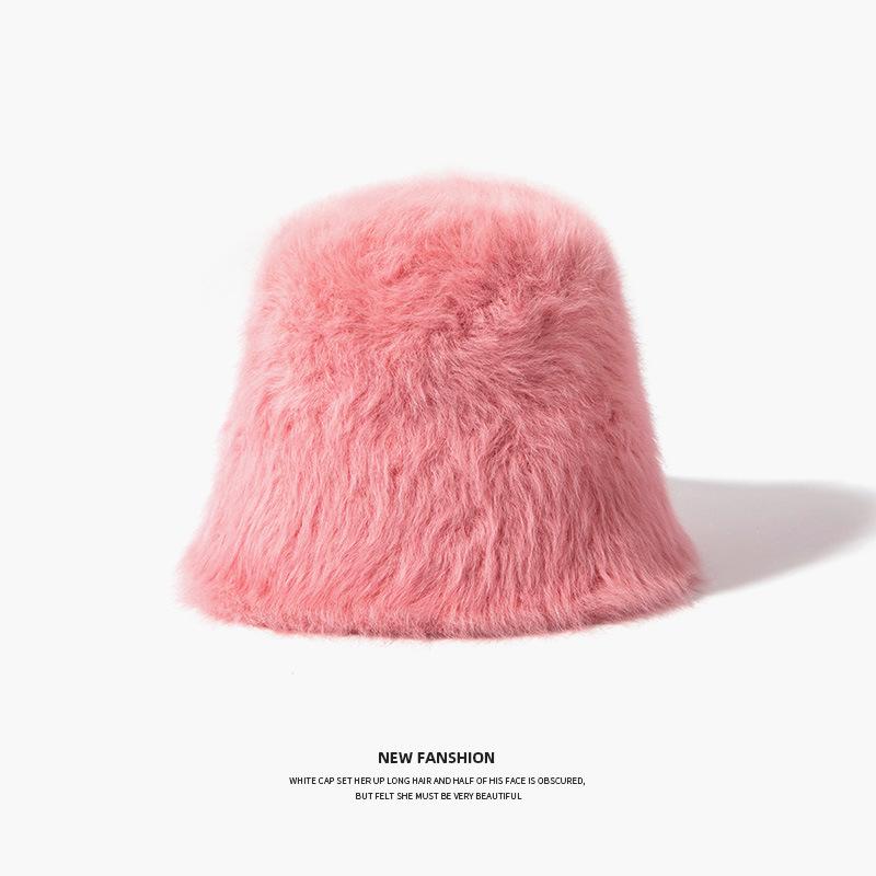 Rabbit Fur Plush Basin Hat Enlarged Hat Women's Winter Versatile Face Covering Warm Bucket Bucket Hat
