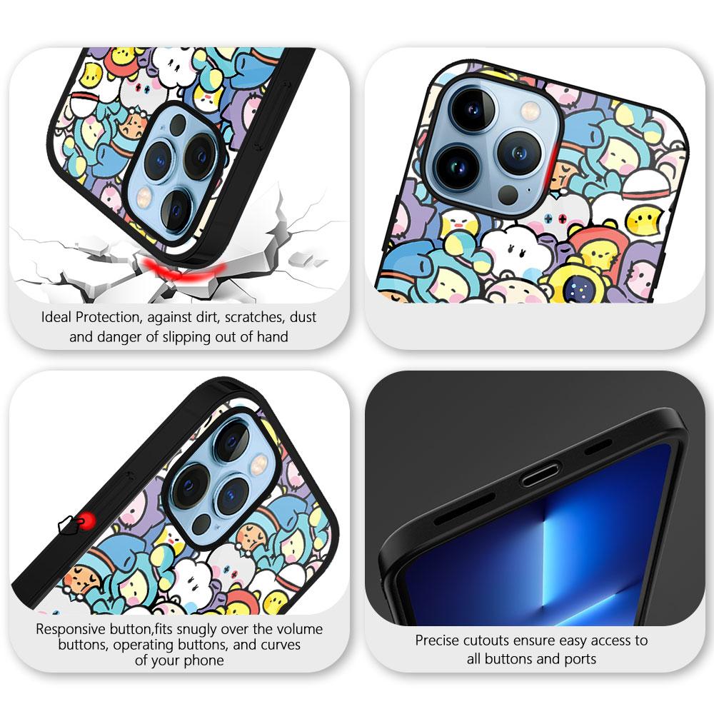 Cartoon Sheep Tempered Glass Case For Iphone 14 13 12 11 Pro Max Mini Xs Xr X 7 8 6s Plus Se 2022 Cover Protection Shell Capinha