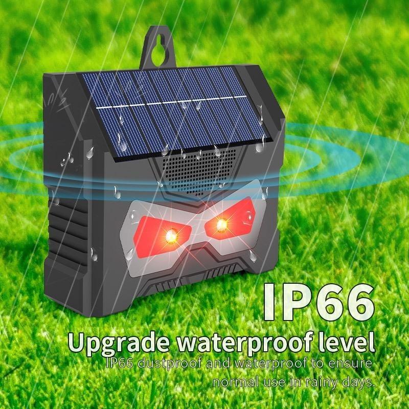 Waterproof Solar Ultrasonic Animal Repeller, Red White Flash Light Pest Repellent for Birds Mice Rodents