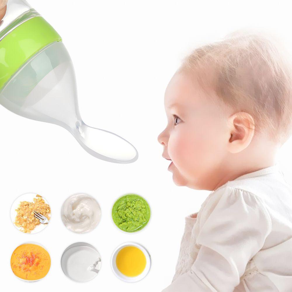 New Fashion Silicone Squeeze Feeding Bottle With Spoon Milk Bottle Food Rice Feeder