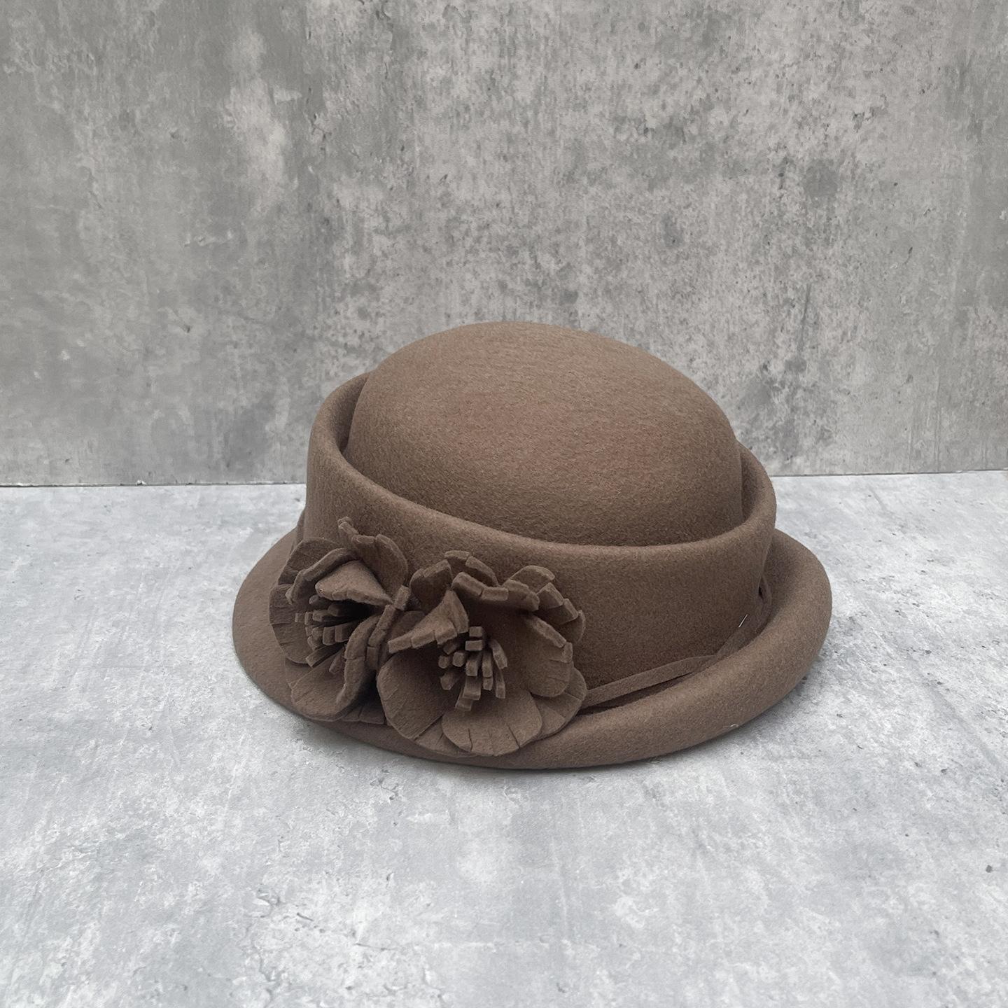 

Elegant Three-Dimensional Flower Socialite Australian Hair Curled Top Hat Women S Wool Beret Autumn And Winter Face Small Bucket Hat M（56-58cm）