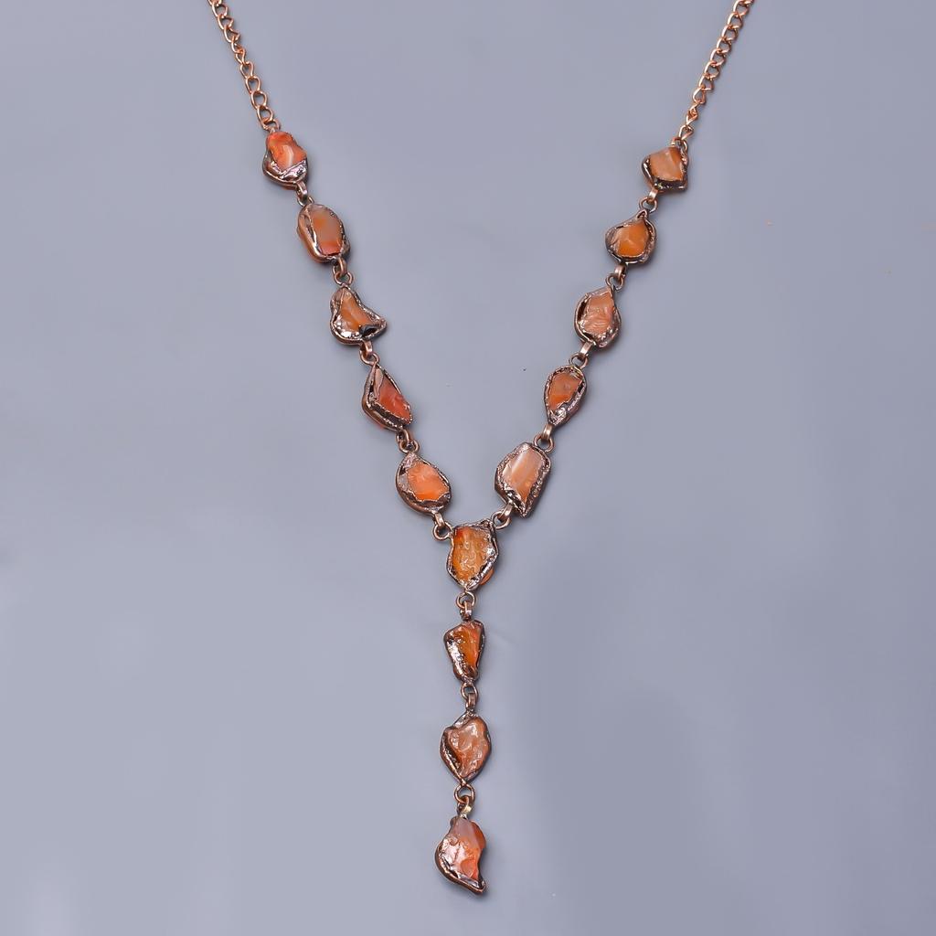Carnelian Rough Stone Trendy Chain Electroformed Sacral Chakra Necklace Copper V-21