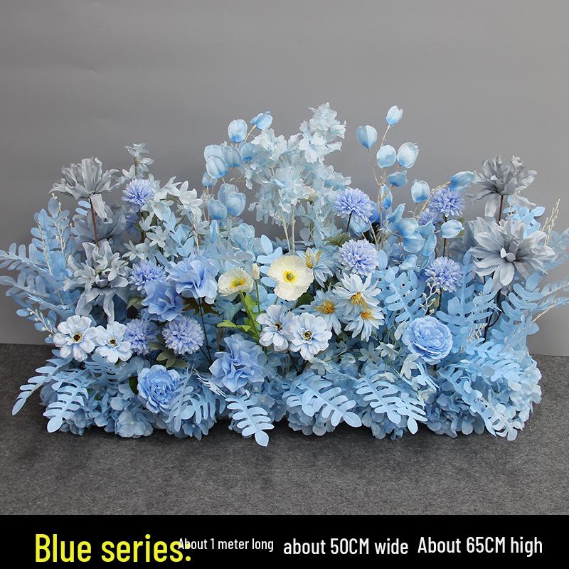 Blue Artificial Flower Row for Wedding Aisles and T-stage Decorations