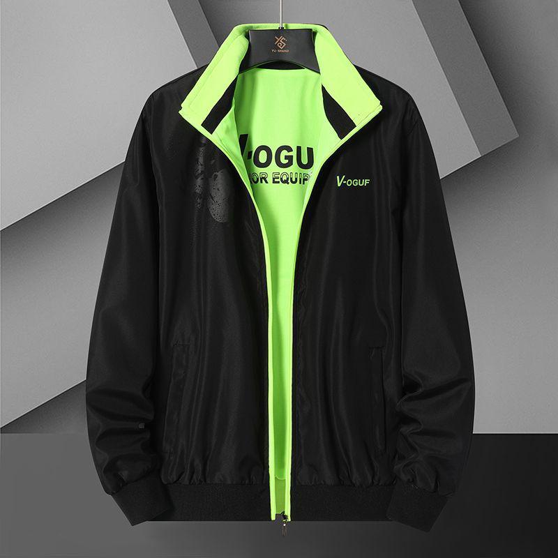 Herren Wende Windbreaker Jacke mit Stehkragen – Frühling/Herbst, Lockerer Schnitt, Große Größen.