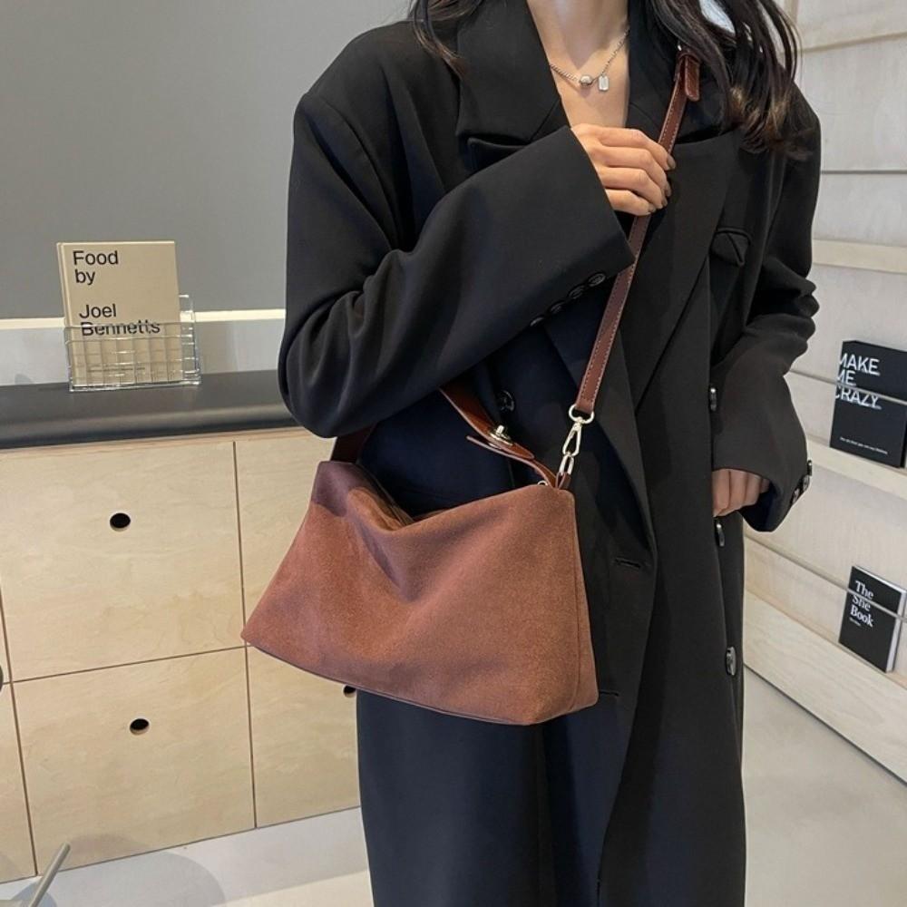 Vintage Solid Color Underarm Bag Large Capacity PU Leather Crossbody Bag Shoulder Bag Women