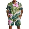 Men's Casual Printed Top and Drawstring Shorts Set Lightweight Breathable Set for Summer